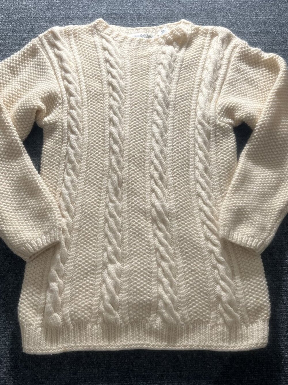Ellen Tracy Cable Knit Sweater Womens Small Ivory Wool Hand Knit
